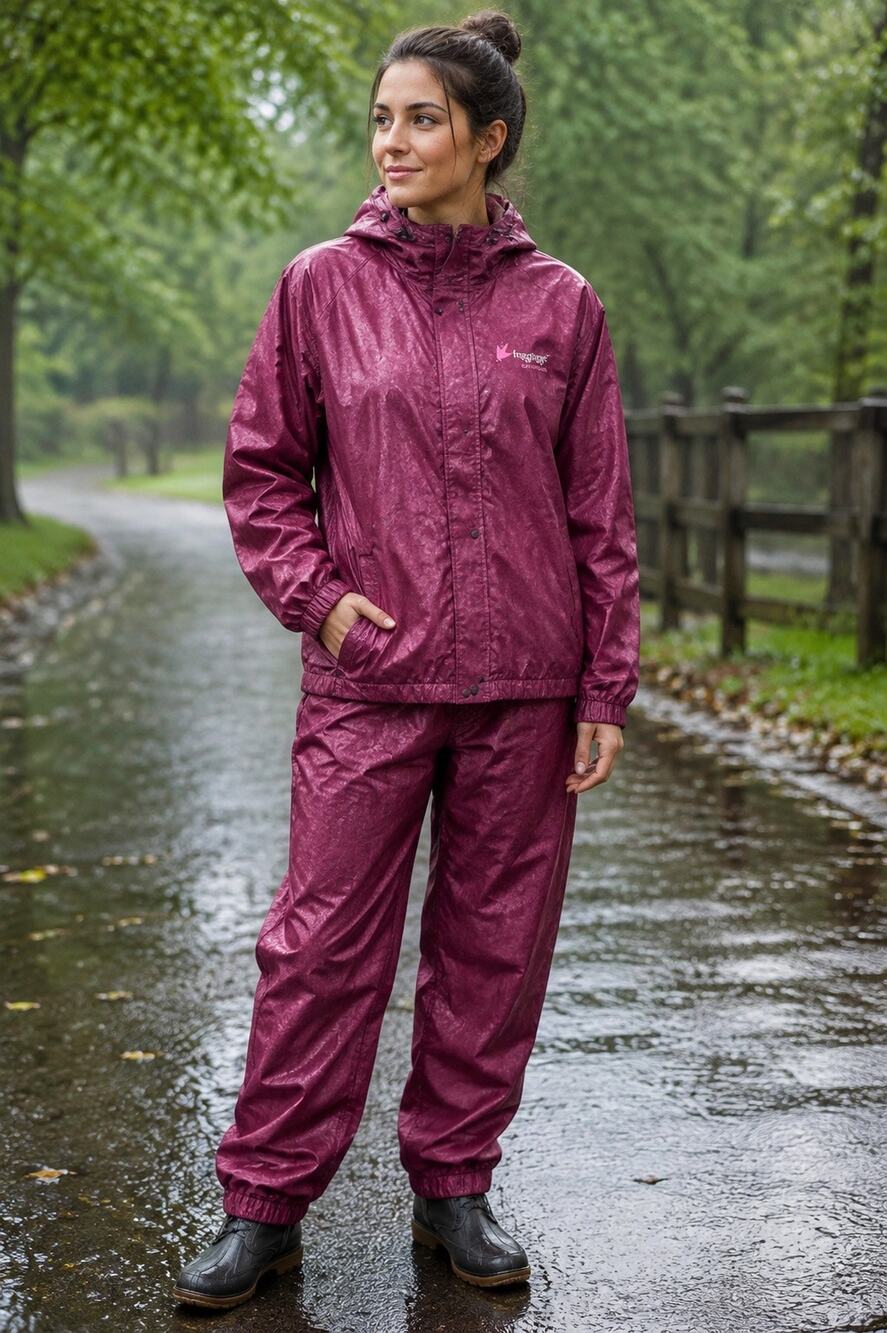 Frogg Toggs Pink Two-Piece Waterproof Rain Suit Jacket & Pants Size XL